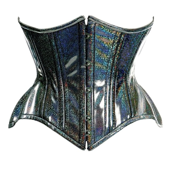 Daisy Corsets Top drawer Black Glitter Holo Double Steel Boned Curvy Cut , Small - Picture 1 of 4